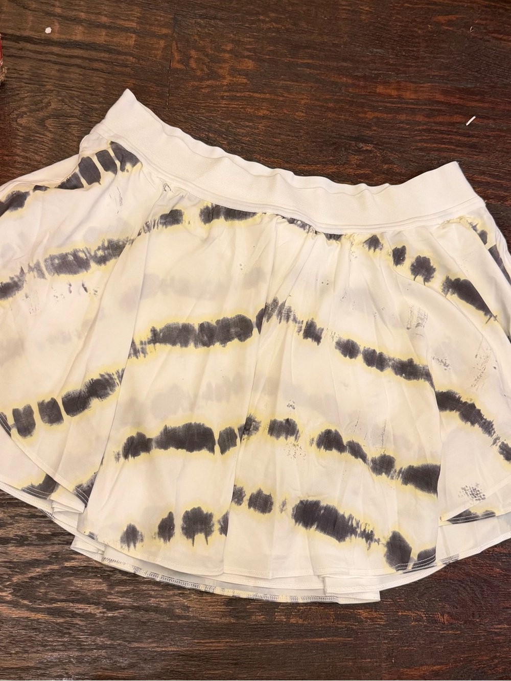 lululemon athletica White Tie-Dye Circle Skirt with Black and Yellow Accents